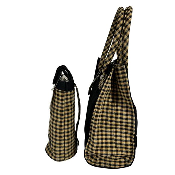 Longaberger Corduroy Plaid Small Tote Bag Purse Black Tan Khaki Check Homestead - Picture 2 of 16